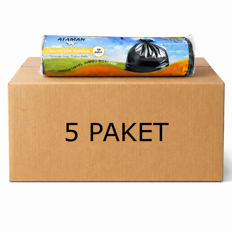 Ataman Plastik Jumbo Boy (80×110) J400 Endüstriyel Çöp Torbası 10' Lu  5 Paket